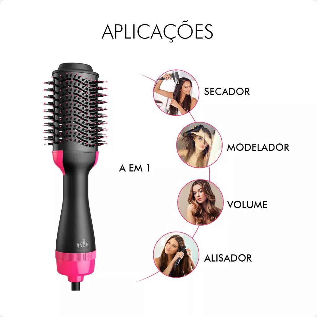 Escova Modeladora e Secadora 4 Em 1 Profissional 1200w Seca Alisa Modela Cabelo 110v