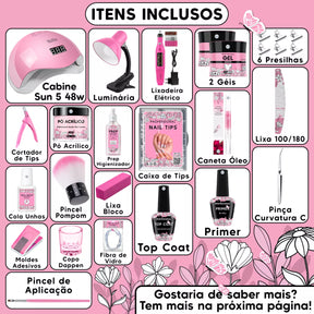 Kit Alongamento Unha Gel Cabine Lixadeira Elétrica Luminária